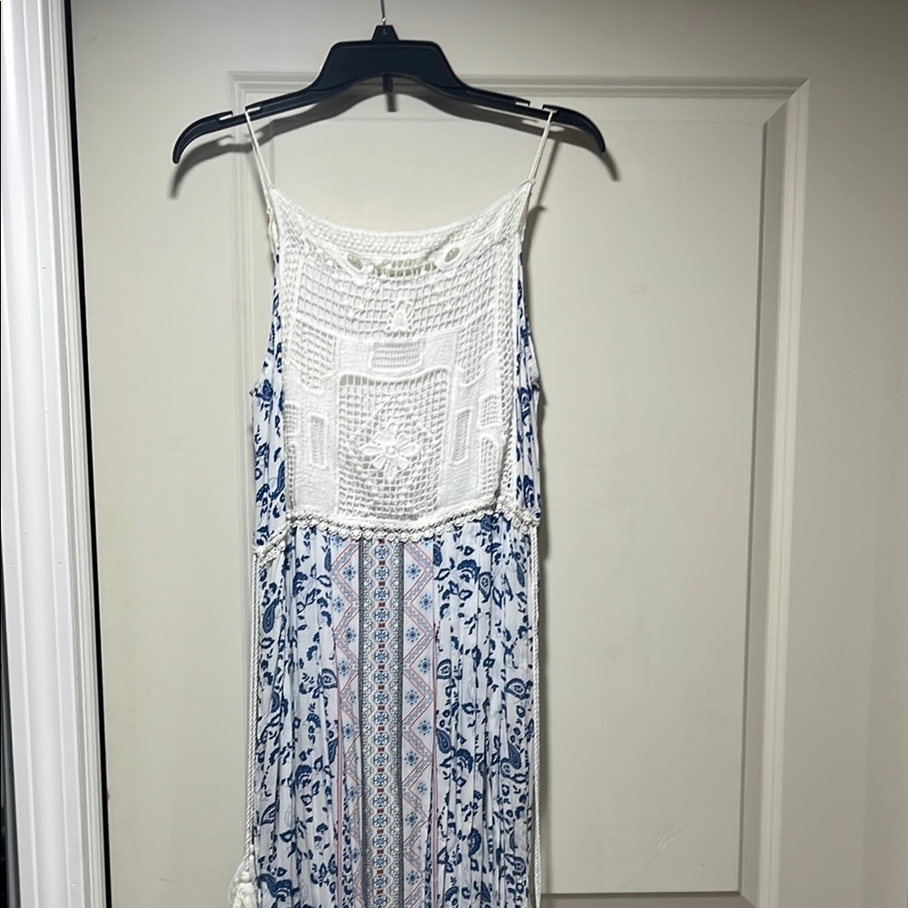 White and Blue Crochet Maxi Dress